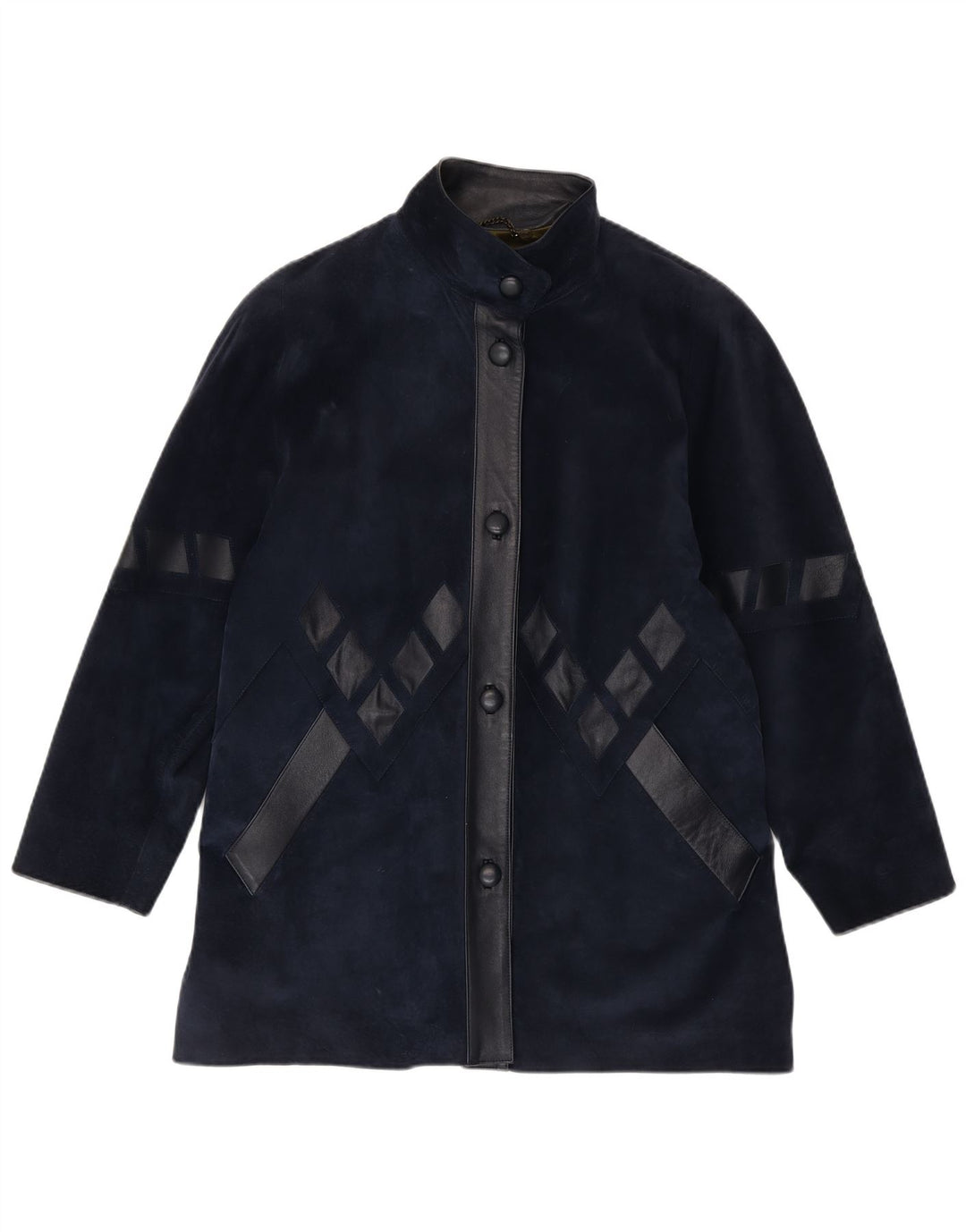 Vintage Damen Übergroßer Wildledermantel UK 14 Medium Navy Blue Geometrisch
