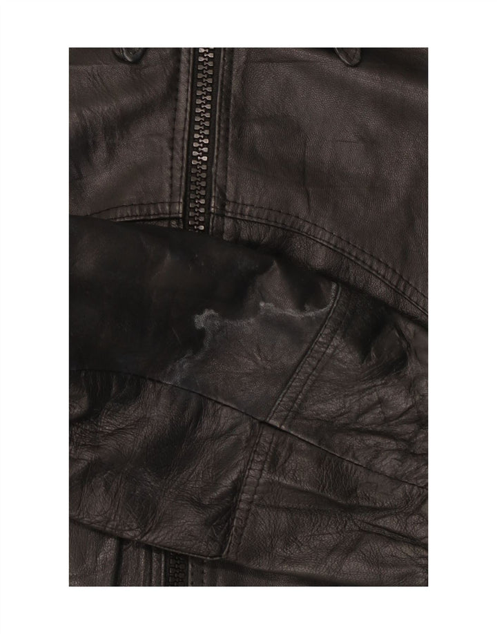 Vintage Damen Bomber Lederjacke IT 50 XL Schwarzes Leder