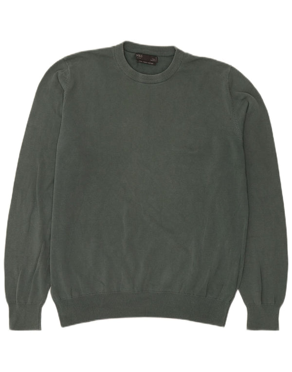 Marks & Spencer Mens Crew Neck Jumper Sweater Medium Green Cotton