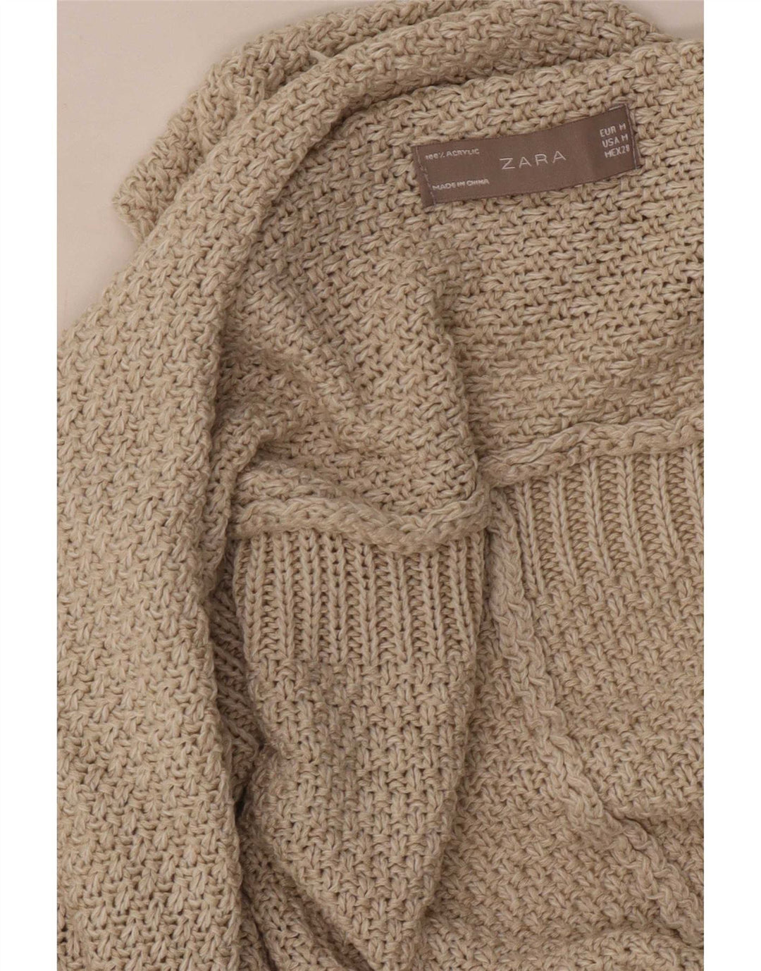 Zara Damen-Strickjacke, übergroß, kurzärmelig, offen, Gr. 14, Mittelbeige