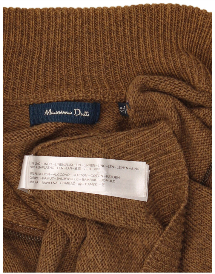 Massimo Dutti Herren-Pullover mit Reißverschluss am Hals, großes braunes Leinen