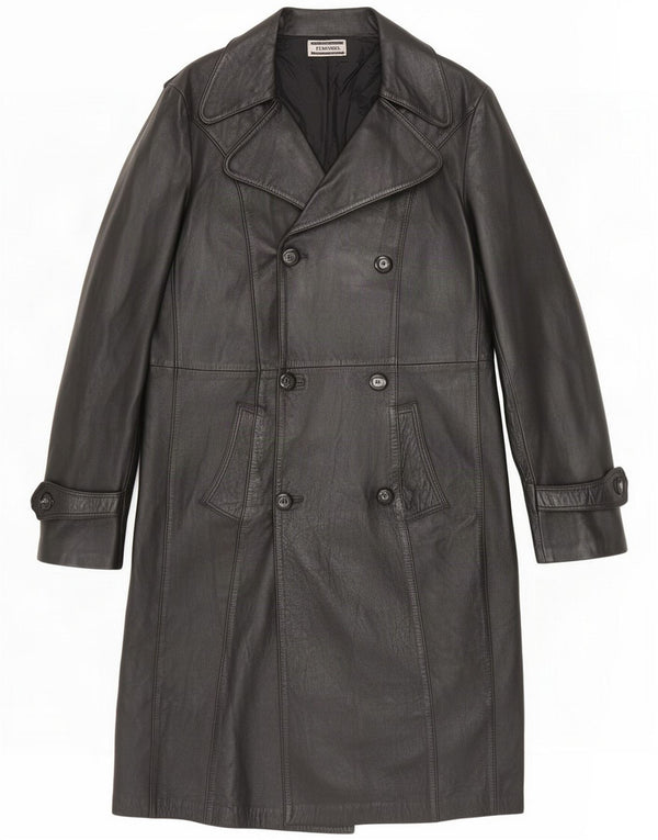 Marcos Damen-Leder-Zweireihermantel IT 56 4XL Schwarz