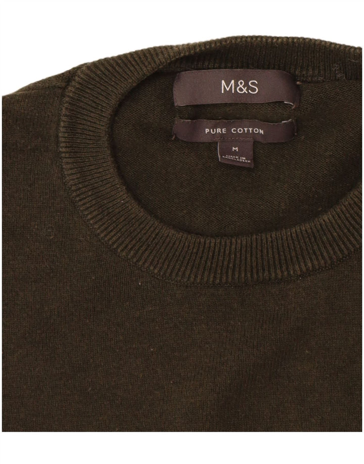 Marks & Spencer Herren-Pullover mit Rundhalsausschnitt, mittlere Khaki-Baumwolle
