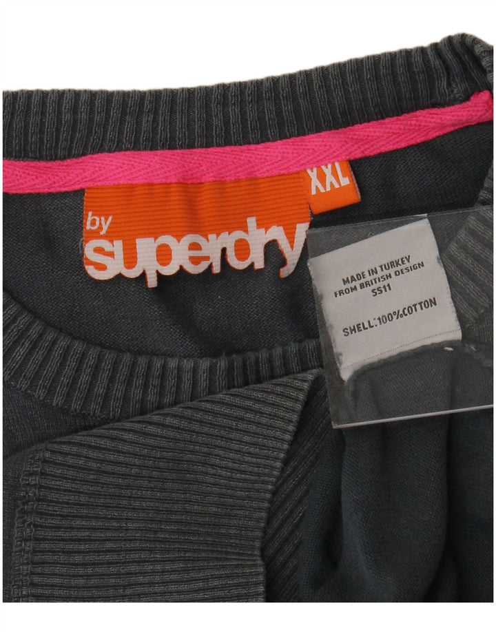 SUPERDRY Herren-Pullover mit Rundhalsausschnitt, 2XL, graue Baumwolle
