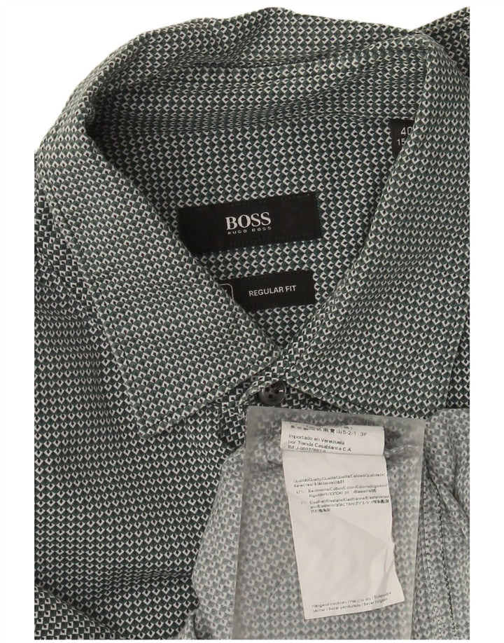 Hugo Boss Herren-Hemd mit normaler Passform, Größe 40 15 3/4, mittelgrün, geometrisch