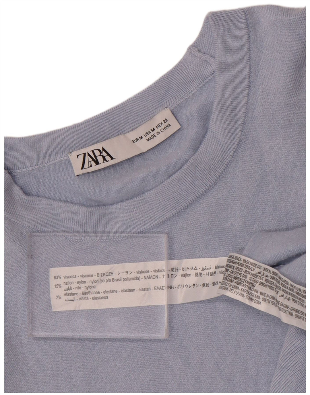 Zara Damen-Pullover mit U-Boot-Ausschnitt, UK 12, mittelblaue Viskose