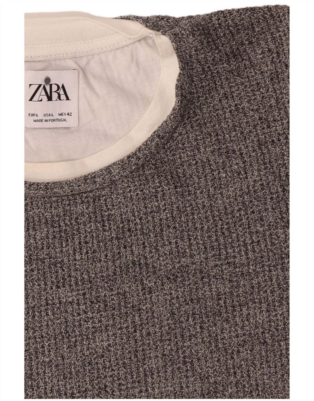 Zara Herren-Pullover mit Rundhalsausschnitt, groß, graue Baumwolle
