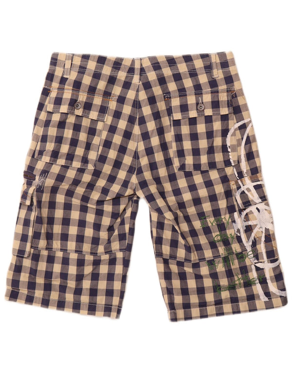 Desigual Damen Graphic Cargo Shorts EU 42 Large W34 Marineblau Gingham