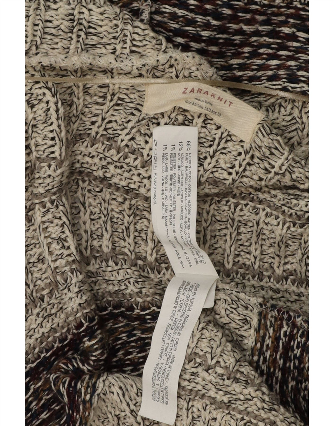ZARA Damen Longline-Cardigan mit Kapuze, Gr. 14, mittelmehrfarbig