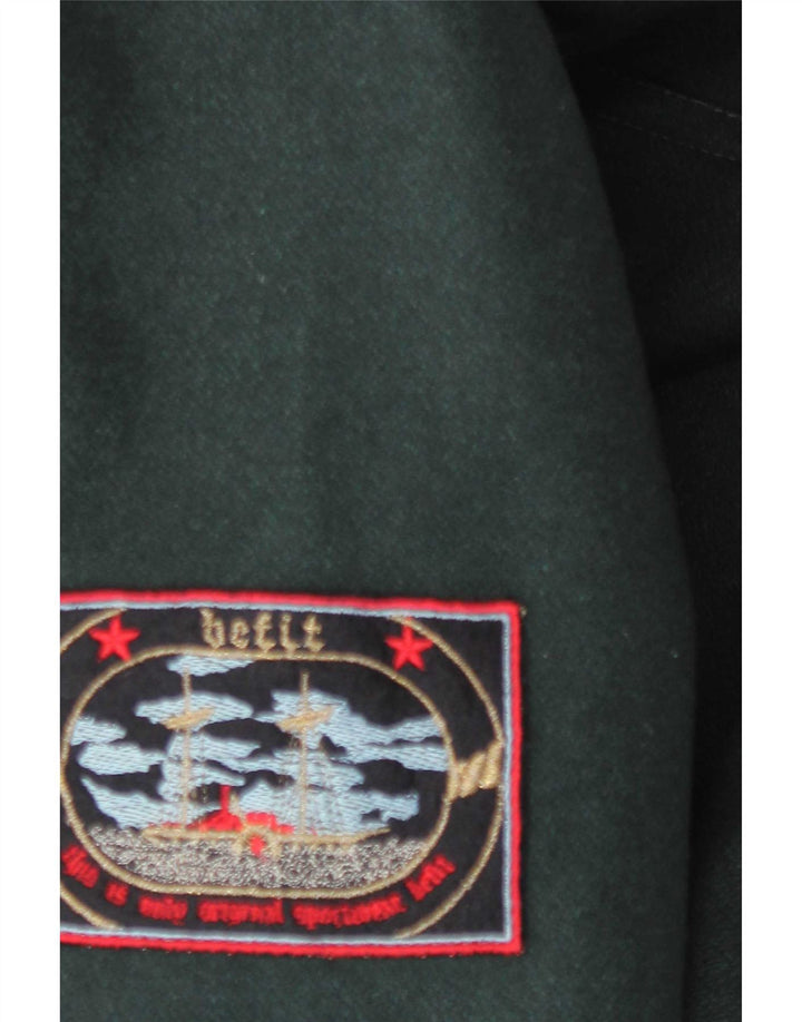 Vintage Herren Dufflecoat mit Kapuze IT 46 Kleine grüne Wolle