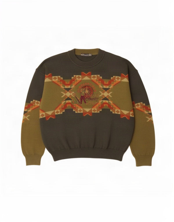 COMPASS CARD Herren-Pullover mit Rundhalsausschnitt IT 50 Medium Khaki Geometrisch