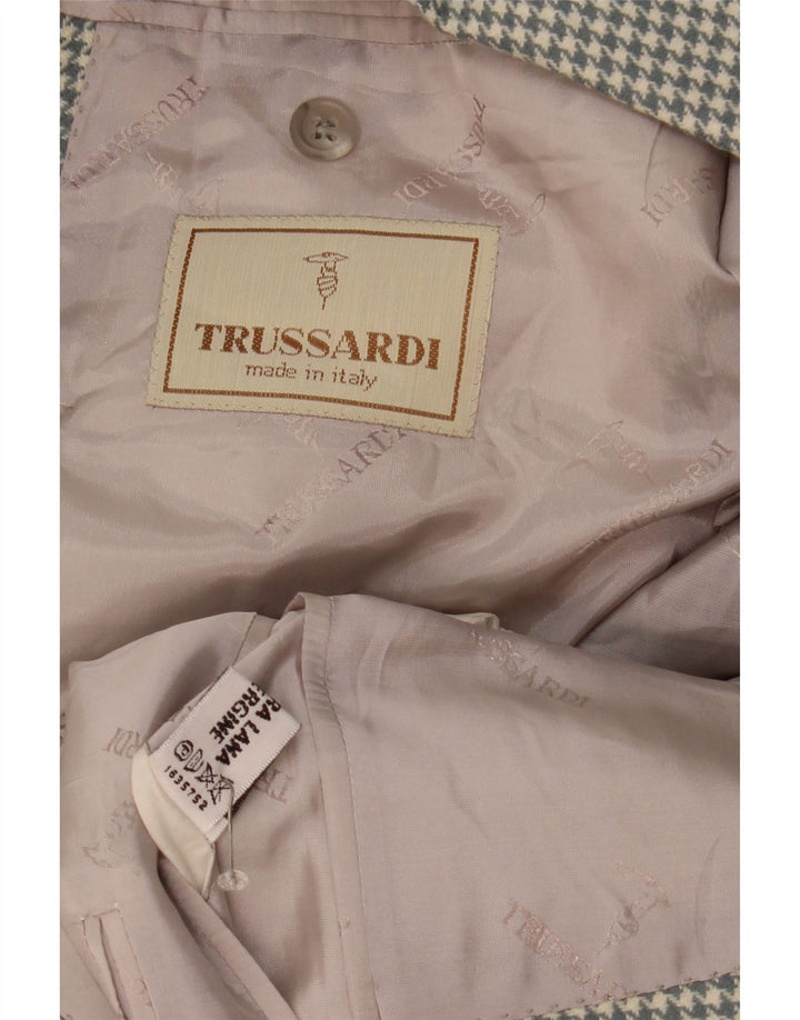 Trussardi Herren-Blazer mit 2 Knöpfen, UK 40, Größe L, graue Wolle mit Hahnentrittmuster