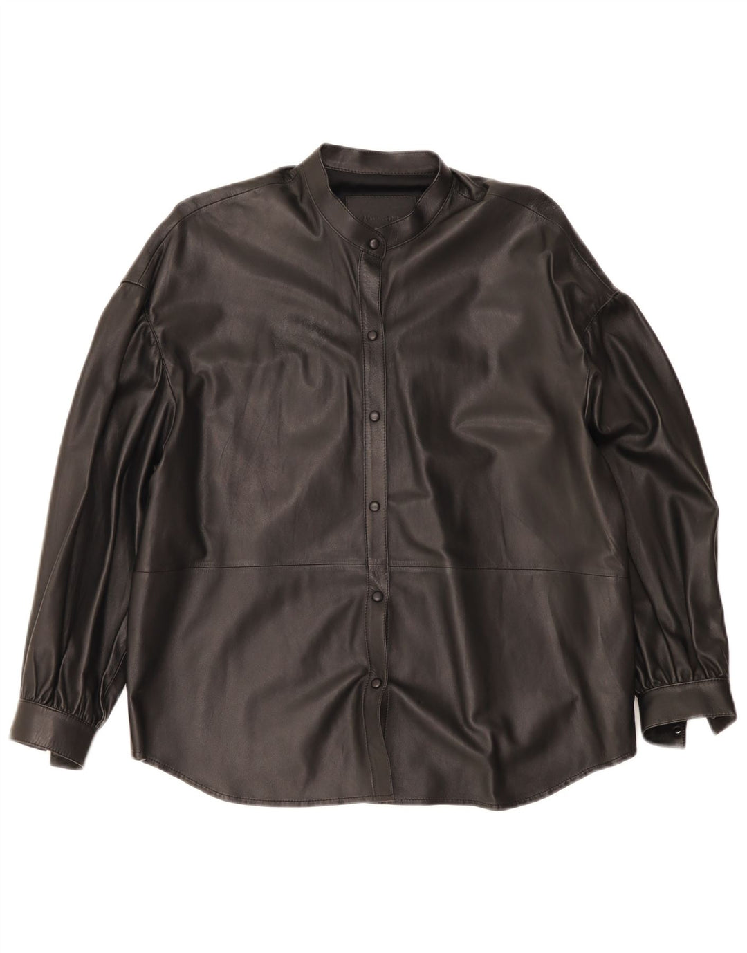 Massimo Dutti Damen Übergroßes Lederhemd UK 6 XS Schwarzes Leder