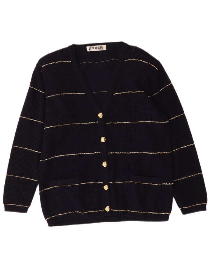 Kyber Damen-Cardigan-Pullover UK 16 Große marineblau gestreifte Wolle