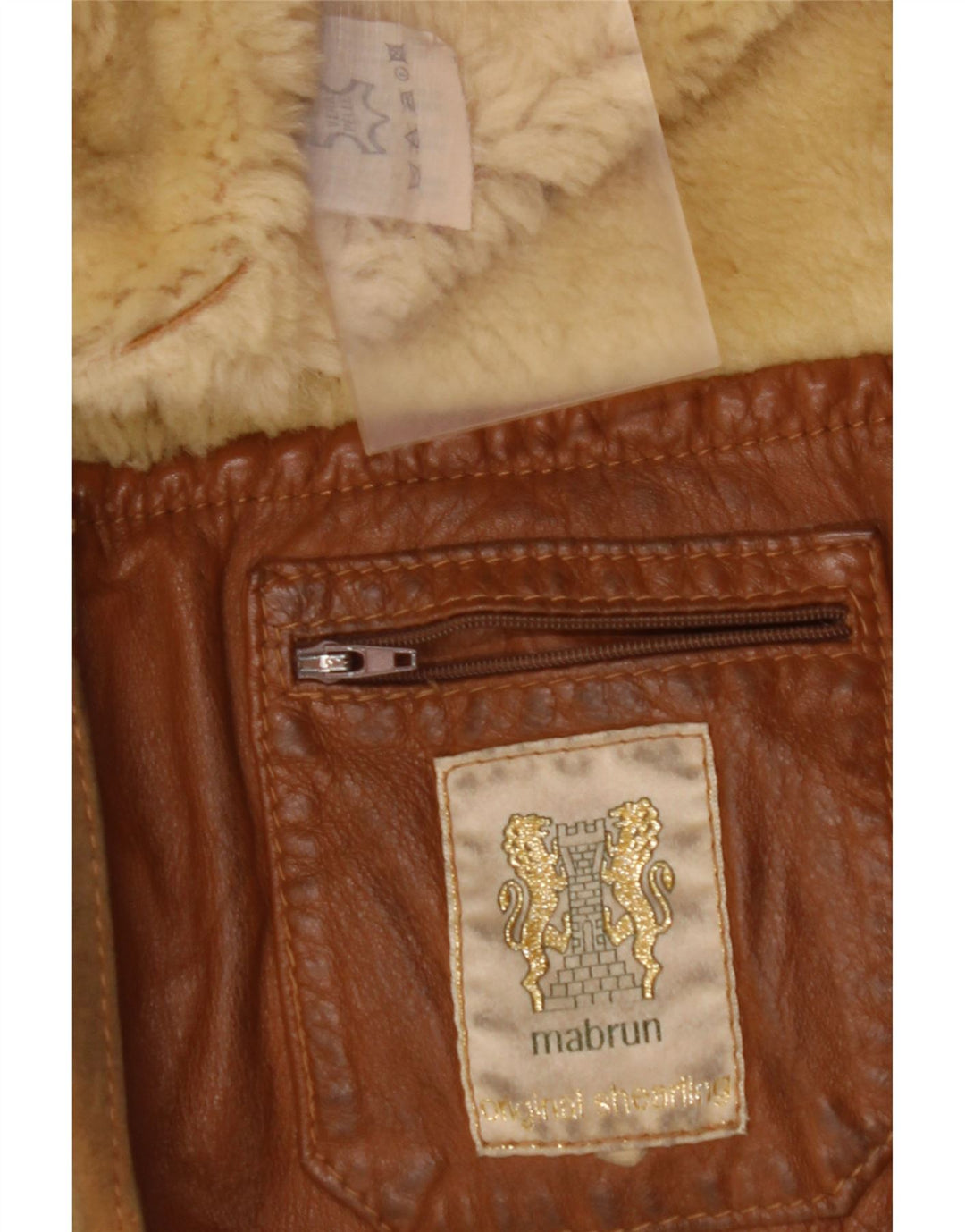 MABRUN Herren Shearling Jacke UK 36 Small Braunes Leder