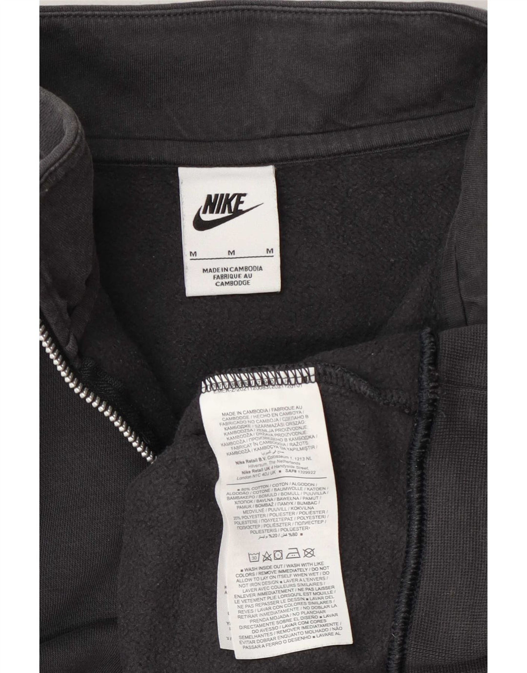 Nike Herren-Sweatshirt mit lockerer Passform und grafischem Reißverschluss, mittelschwarz, Baumwolle