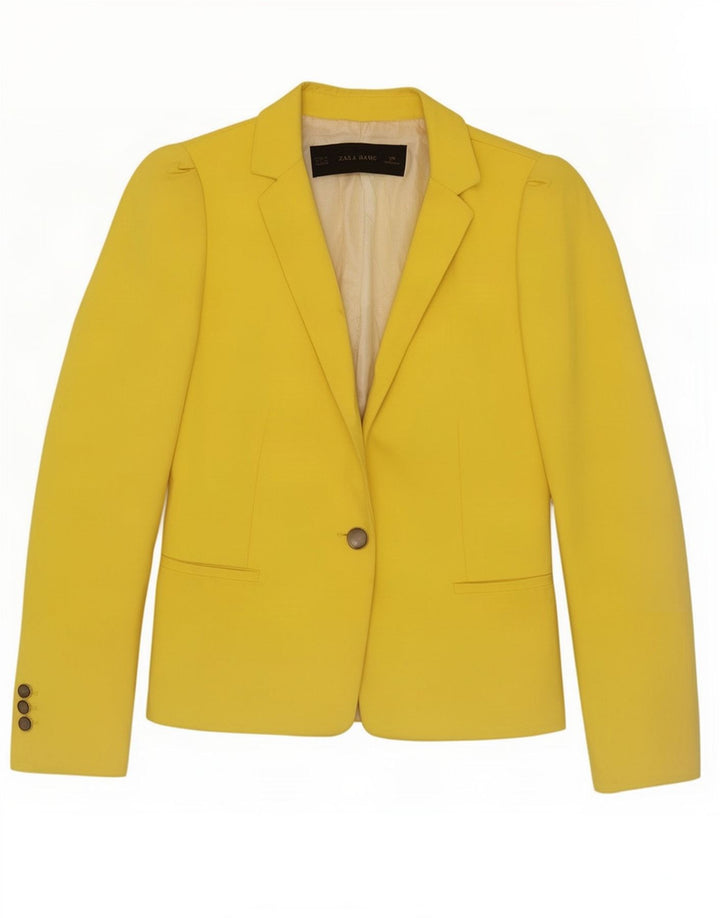 Zara Damen 1-Knopf-Blazerjacke UK 10 Small Gelb Polyester
