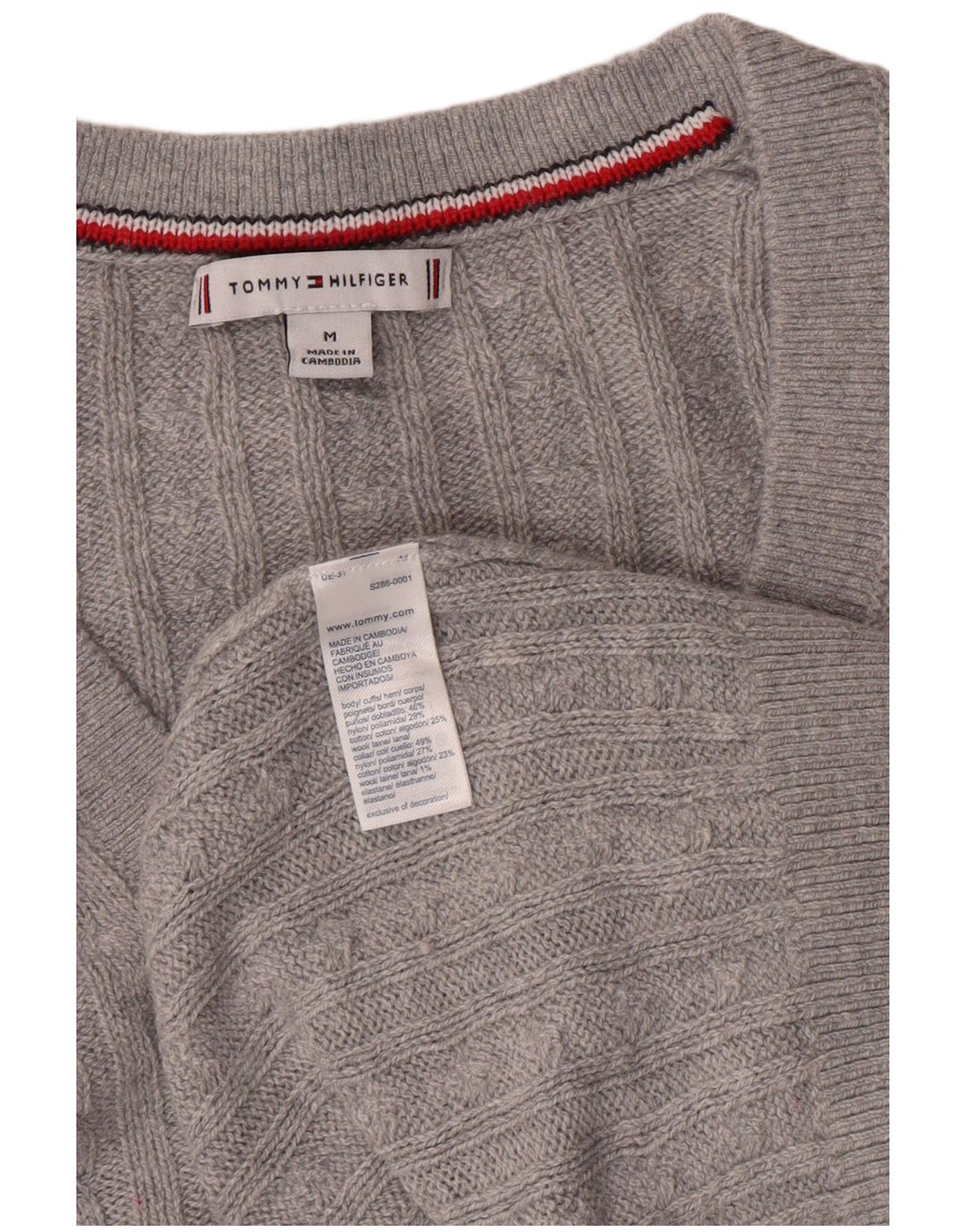 TOMMY HILFIGER Damen-Pullover mit V-Ausschnitt, UK 12, mittelgraues Nylon