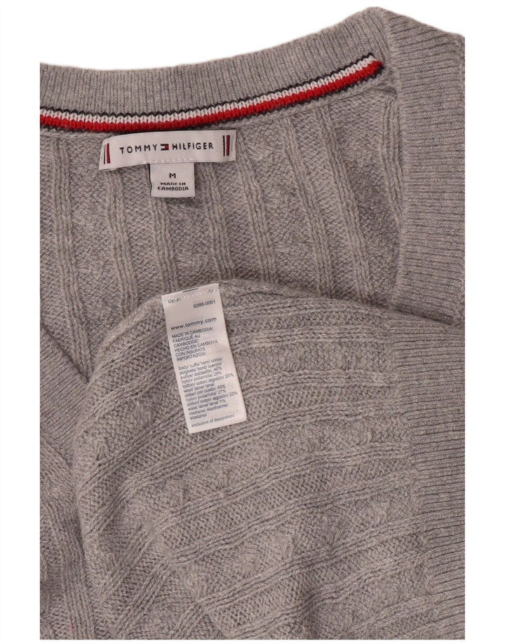 TOMMY HILFIGER Damen-Pullover mit V-Ausschnitt, UK 12, mittelgraues Nylon