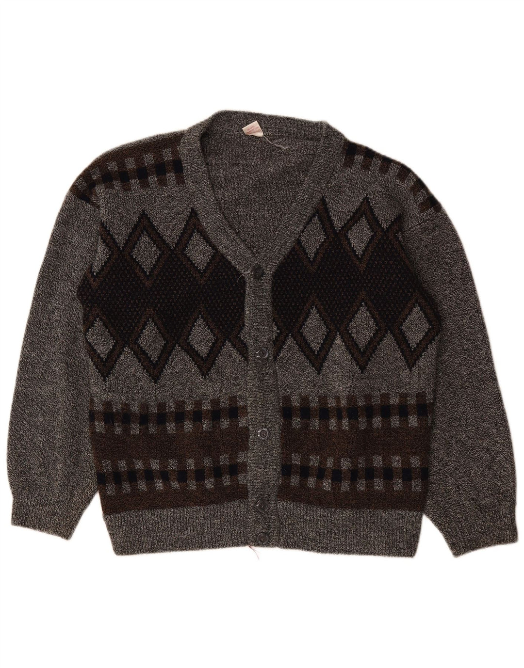 VINTAGE Herren Cardigan Pullover 2XL Grau Argyle/Diamant Acryl