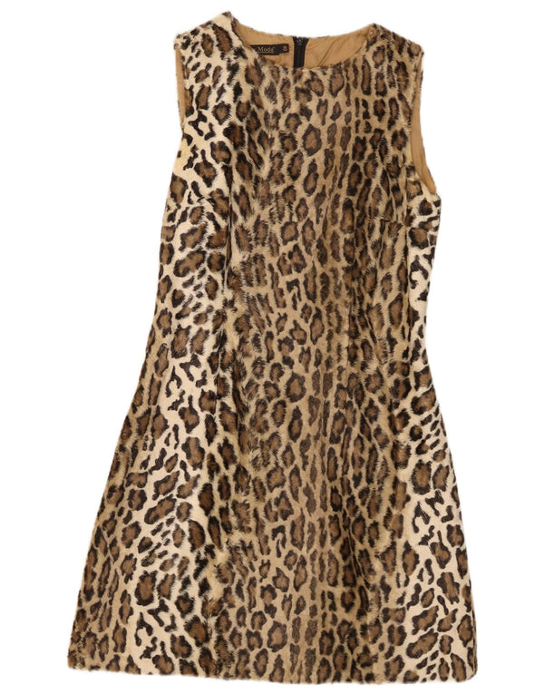 L'altra Moda Damen-A-Linien-Kleid aus Kunstfell IT 40, kleines beiges Tiermuster