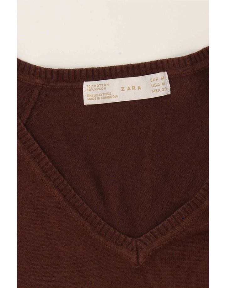 Zara Damen-Pullover mit V-Ausschnitt, UK 12, mittelbraune Baumwolle