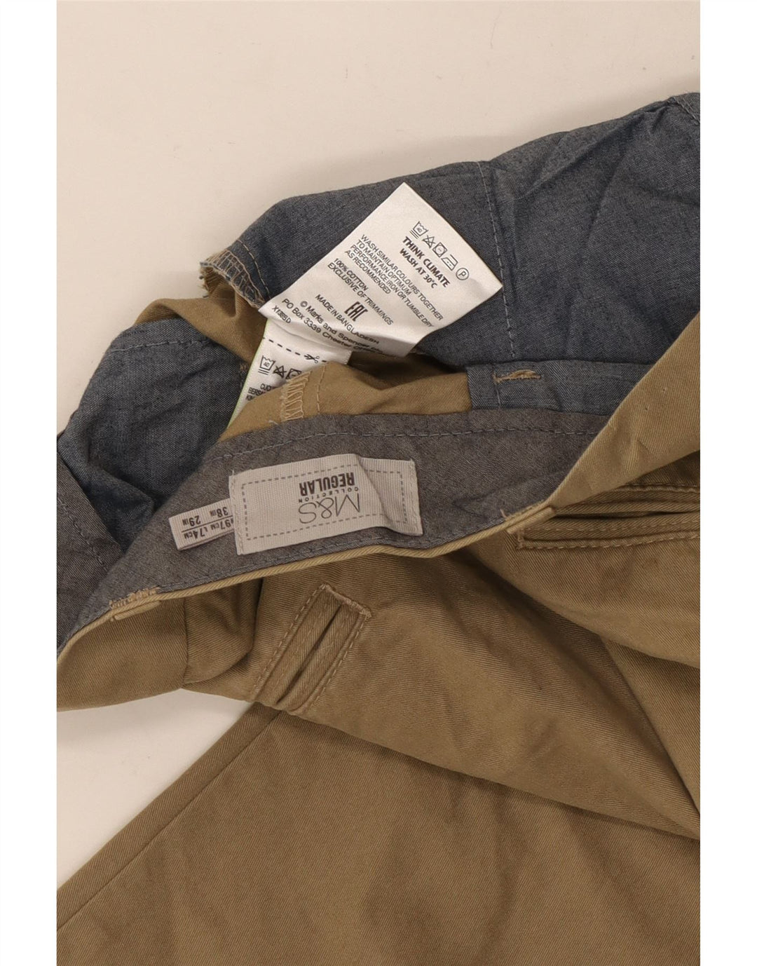 Marks & Spencer Herren-Anzughose, gerade, normal, W38, L29, Khaki, Baumwolle