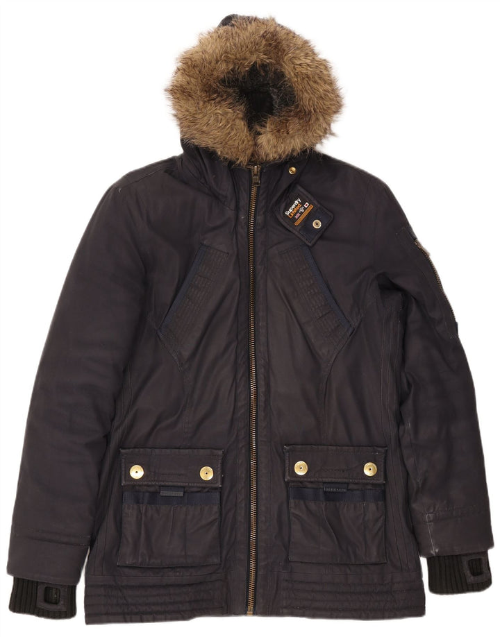 SUPERDRY Damen-Parka mit Kapuze, UK 16, Größe L, Marineblau, Baumwolle