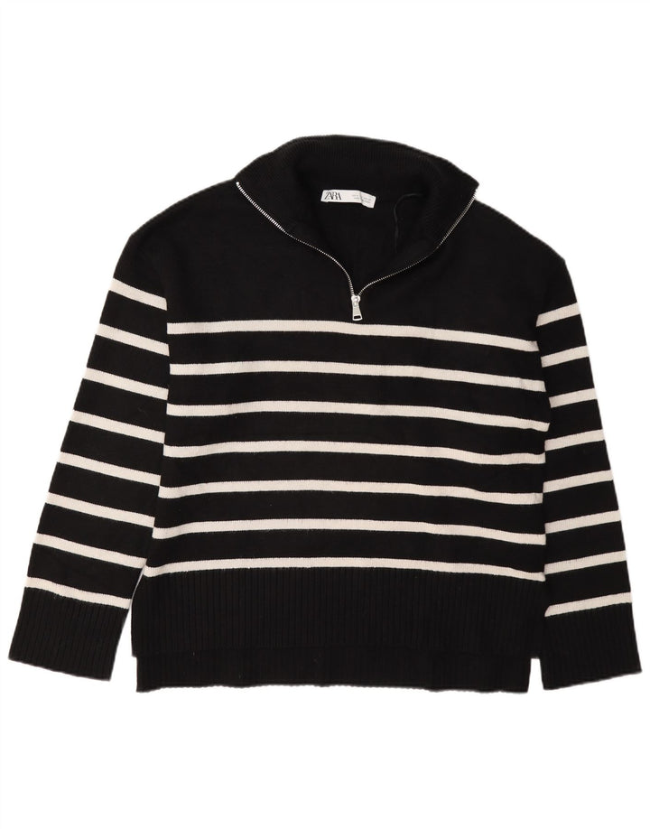 Zara Damen-Pullover, übergroß, mit Reißverschluss, Gr. 10, Größe S, Schwarz, gestreift