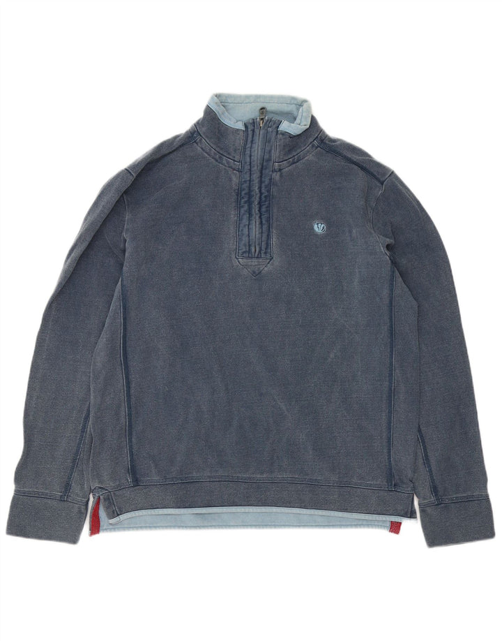 Fat Face Herren-Sweatshirt mit Reißverschluss am Hals, mittlere marineblaue Baumwolle