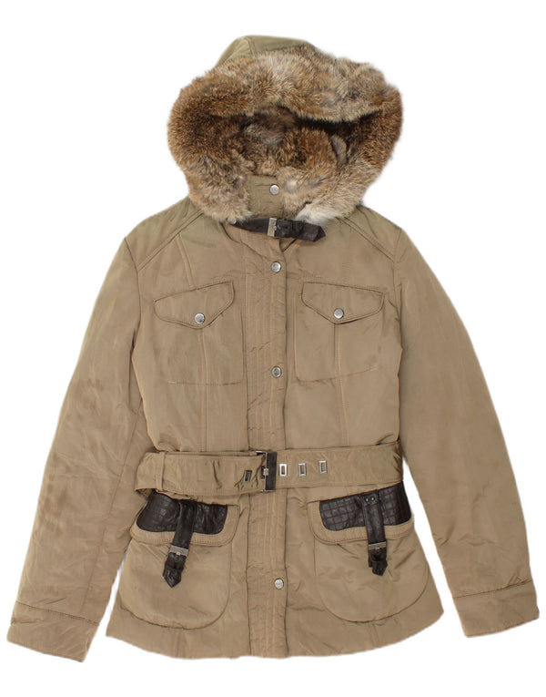 Wattierte Jacke mit Kapuze für Damen von Mabrun, IT 44, mittelbeigefarbenes Polyamid