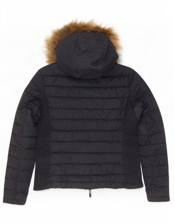 Superdry Wattierte Jacke mit Kapuze für Damen, UK 18, XL, Marineblau geflecktes Nylon