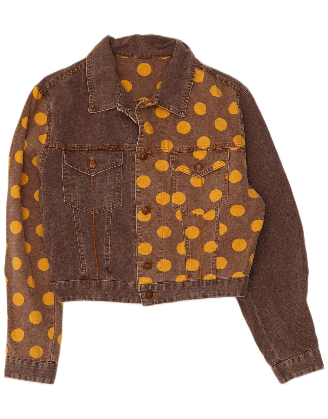 Fiorucci Damen Crop Denim Jacke UK 14 Mittelbraun gepunktet