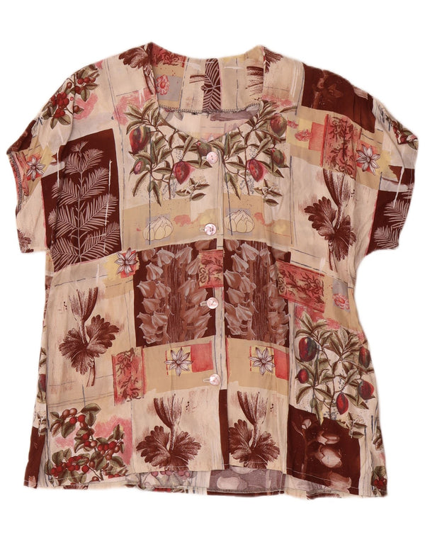 Vintage Damen Kurzarm-Hemdbluse UK 16 Großes mehrfarbiges Blumenmuster