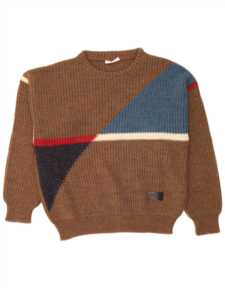 Setball Herren-Pullover mit Rundhalsausschnitt, IT 50, mittelbraun, Farbblock
