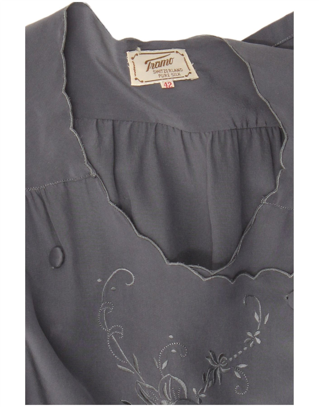 Tramo Zweireihige Hemdbluse für Damen, EU 42, große graue Blumenseide