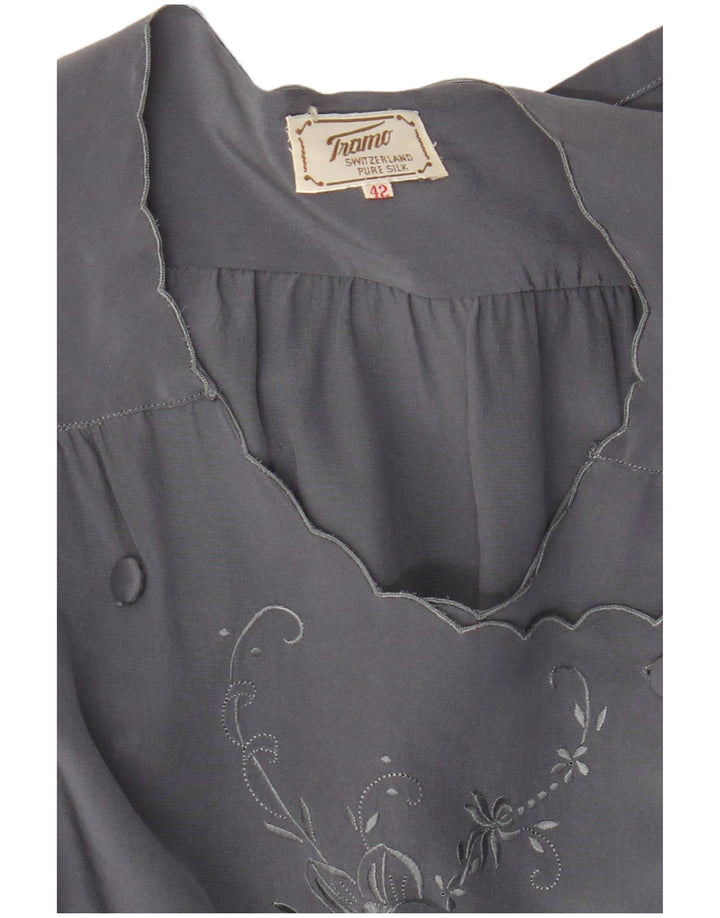 Tramo Zweireihige Hemdbluse für Damen, EU 42, große graue Blumenseide
