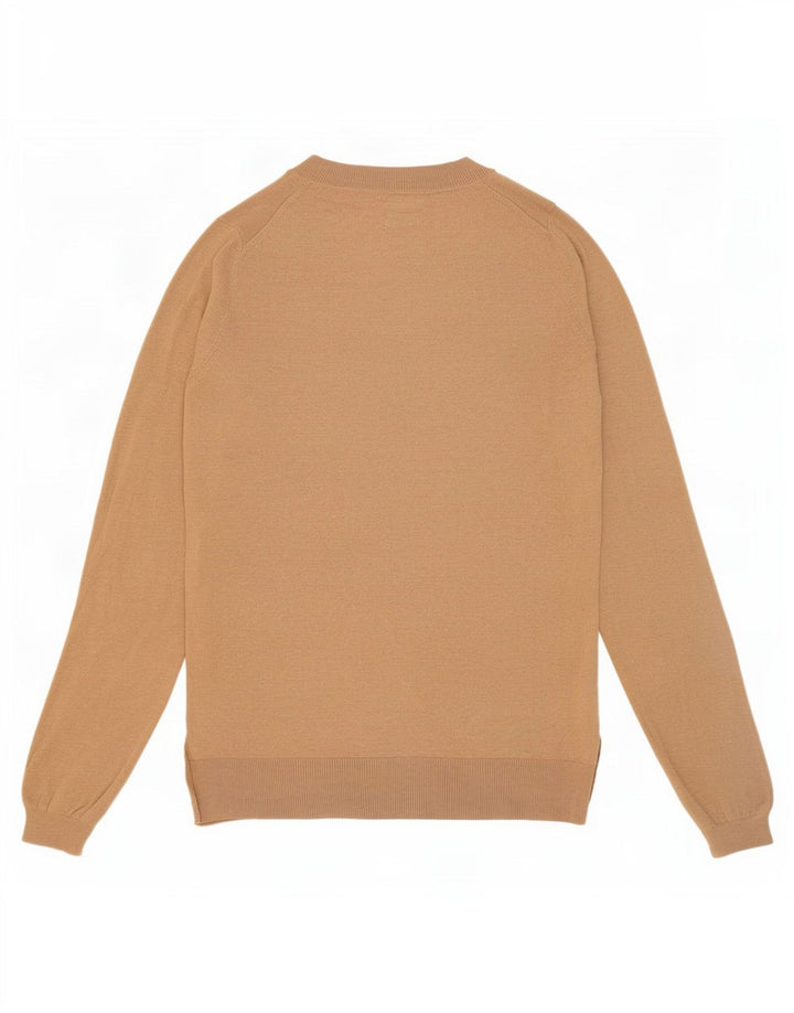 Massimo Dutti Damen-Pullover mit V-Ausschnitt, UK 12, mittelbeige Wolle