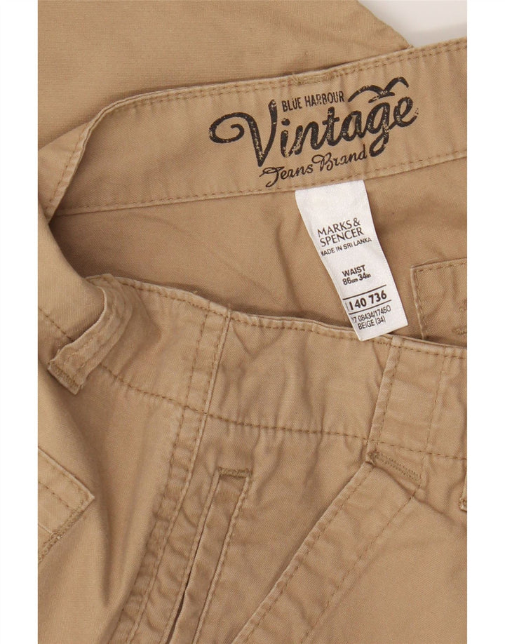 Marks & Spencer Herren Blue Harbor Cargo Bermuda Shorts W34 Large Beige