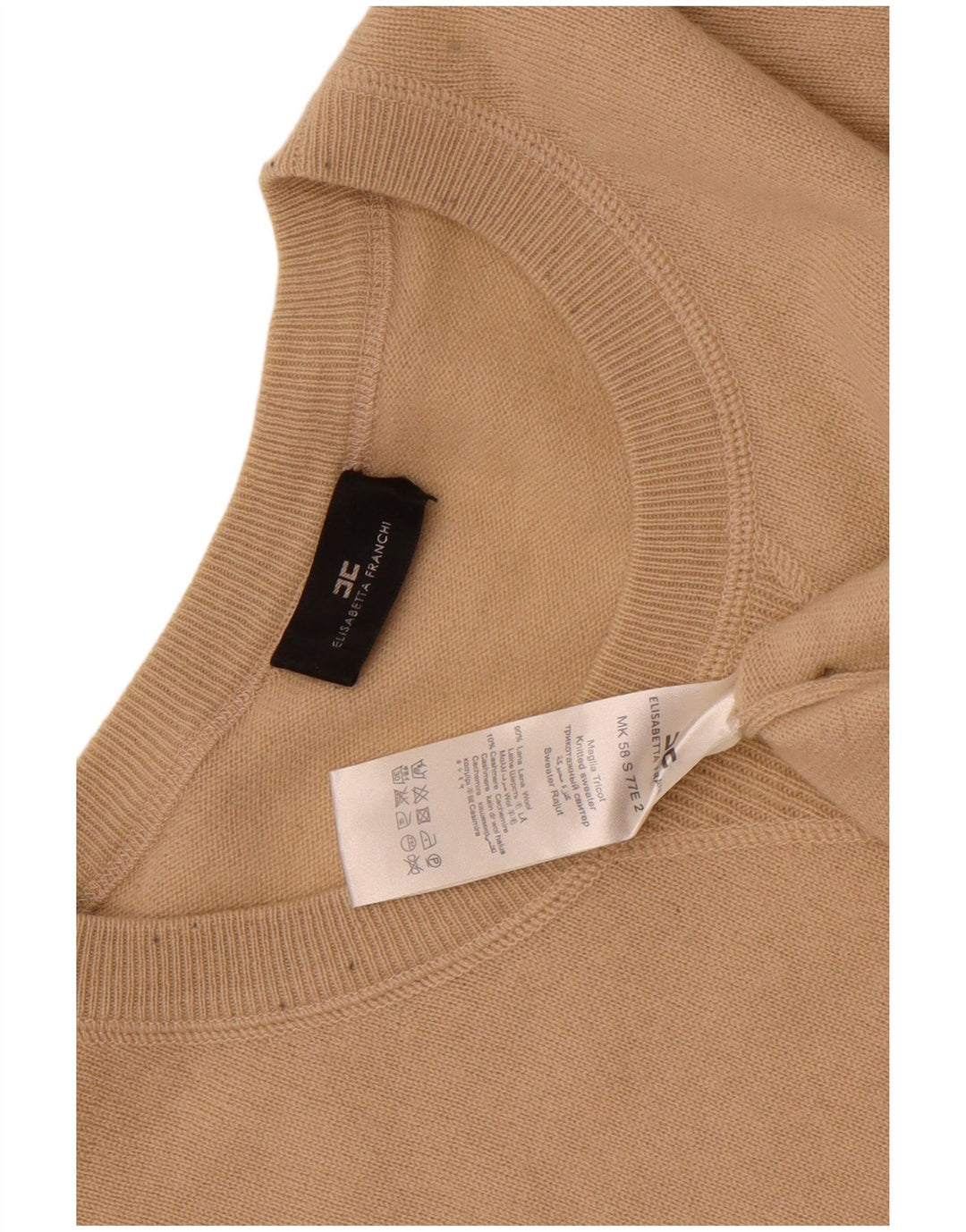 Elisabetta Franchi Damen Pullover mit Rundhalsausschnitt IT 40 Small Beige