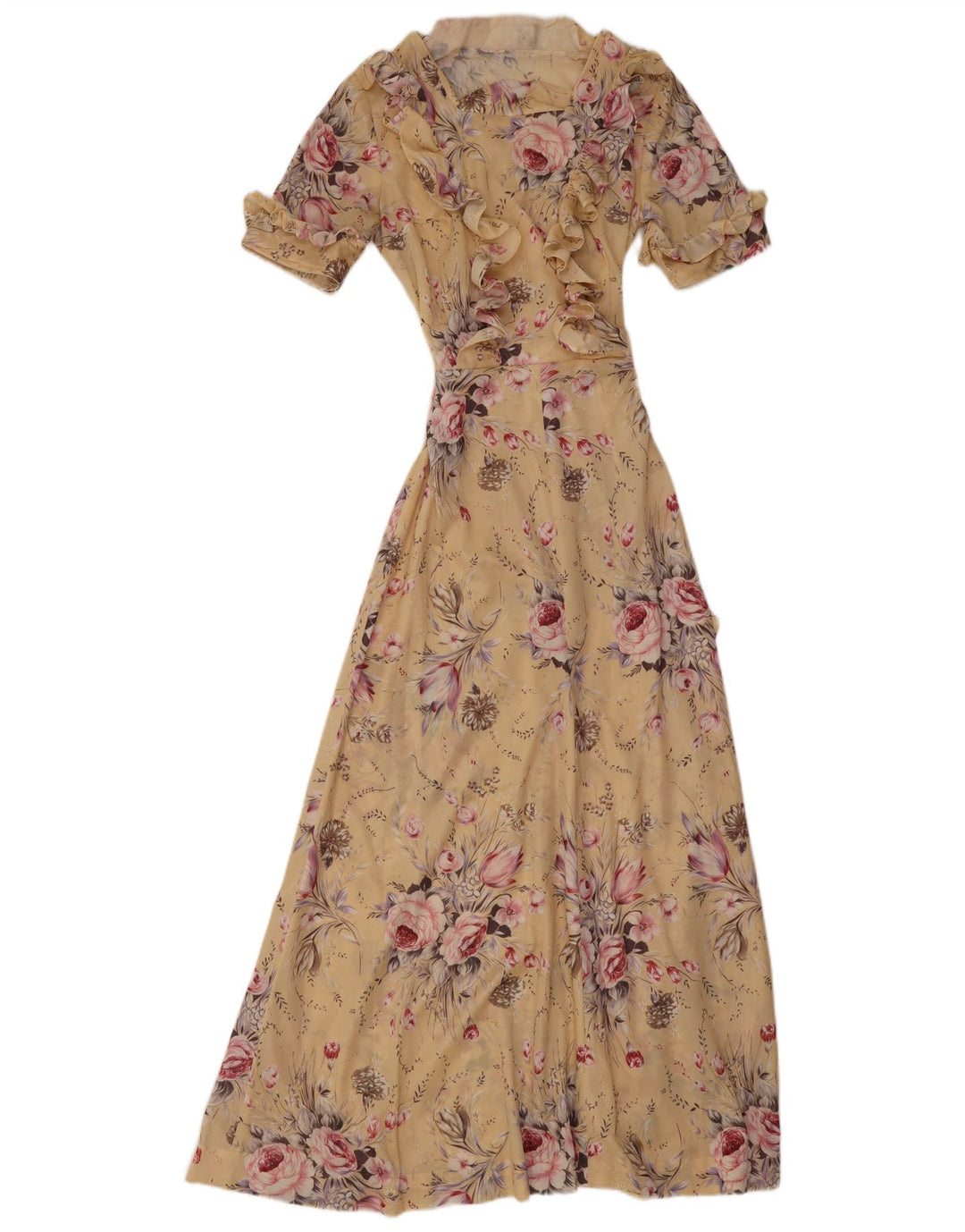 Vintage Damen Maxikleid UK 12 Medium Beige Floral