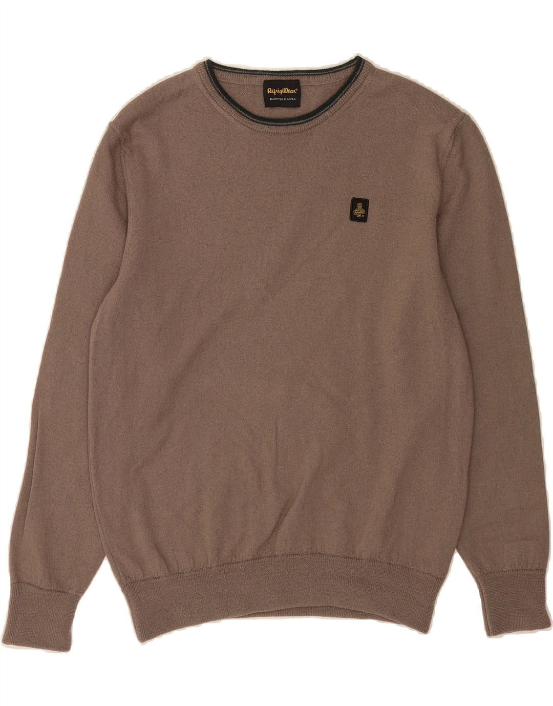 REFRIGIWEAR Mens Crew Neck Jumper Sweater Small Brown Wool Vintage Refrigiwear and Second-Hand Refrigiwear from Messina Hembry 