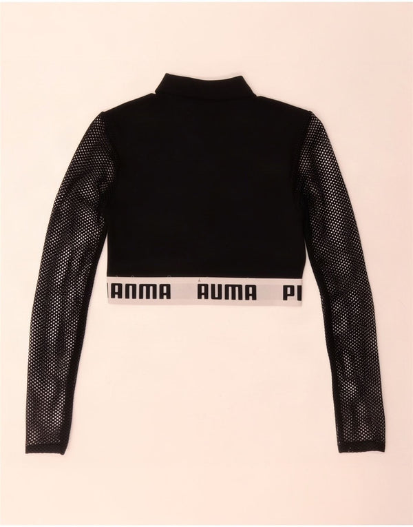 Puma Womens Crop Graphic Top Langarm UK 12 Mittelschwarz Farbblock
