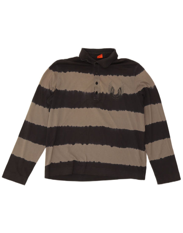 Hugo Boss Herren Langarm-Rugby-Poloshirt XL, schwarz gestreift, Baumwolle