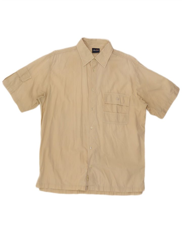 Ellesse Herren-Kurzarmhemd, groß, beige Baumwolle