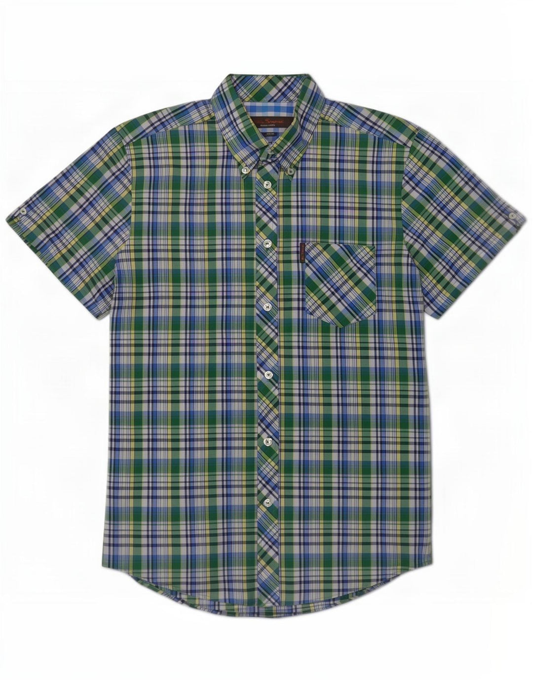 Ben Sherman Herren-Kurzarmhemd, klein, grün kariert, Baumwolle