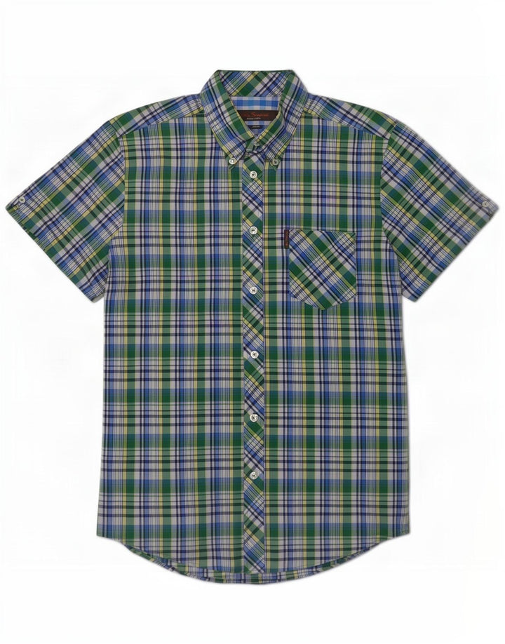 Ben Sherman Herren-Kurzarmhemd, klein, grün kariert, Baumwolle