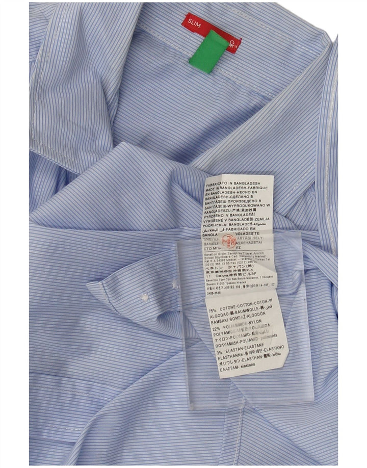 Benetton Slim-Hemd für Herren, kleine blaue Nadelstreifen-Baumwolle
