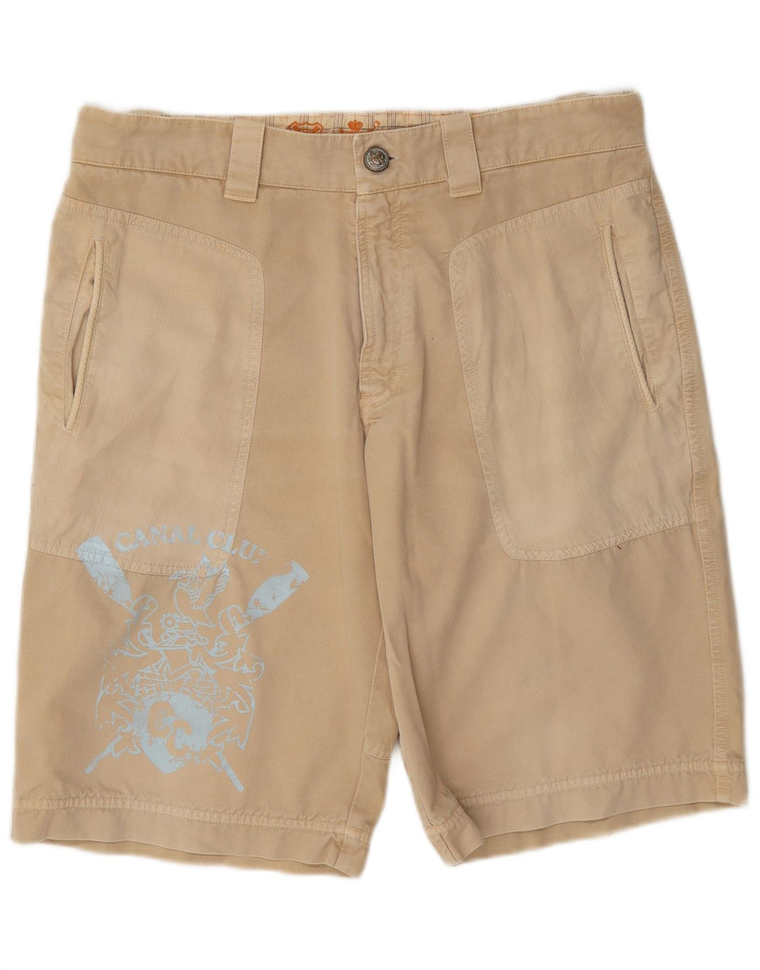 Vintage Herren Chino-Shorts mit Grafik, W36, groß, Beige