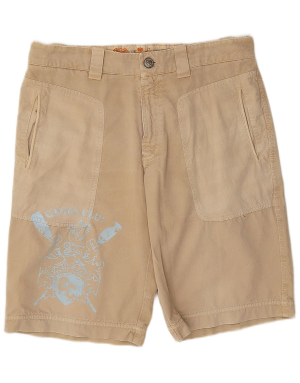Vintage Herren Chino-Shorts mit Grafik, W36, groß, Beige